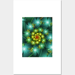 Spiraling Turquoise Flowers Posters and Art